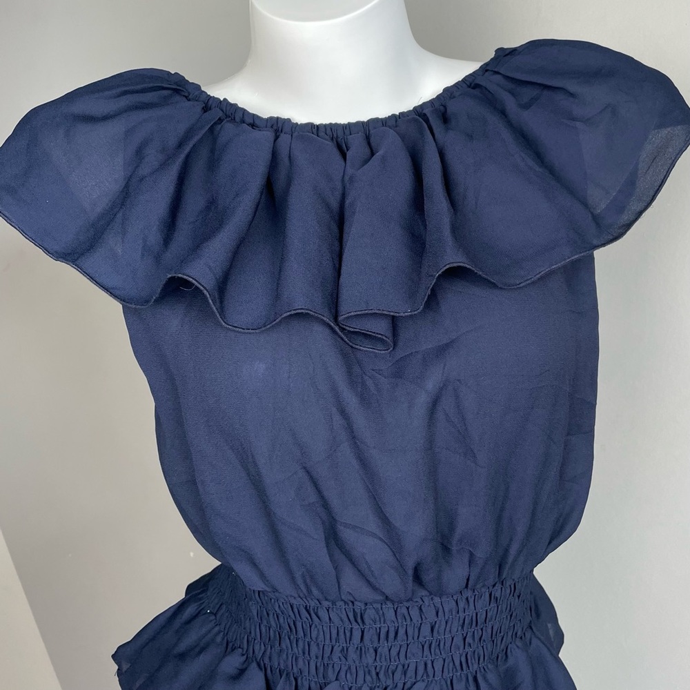 Navy Ruffles Shirred Blouse - Picture 4 of 5
